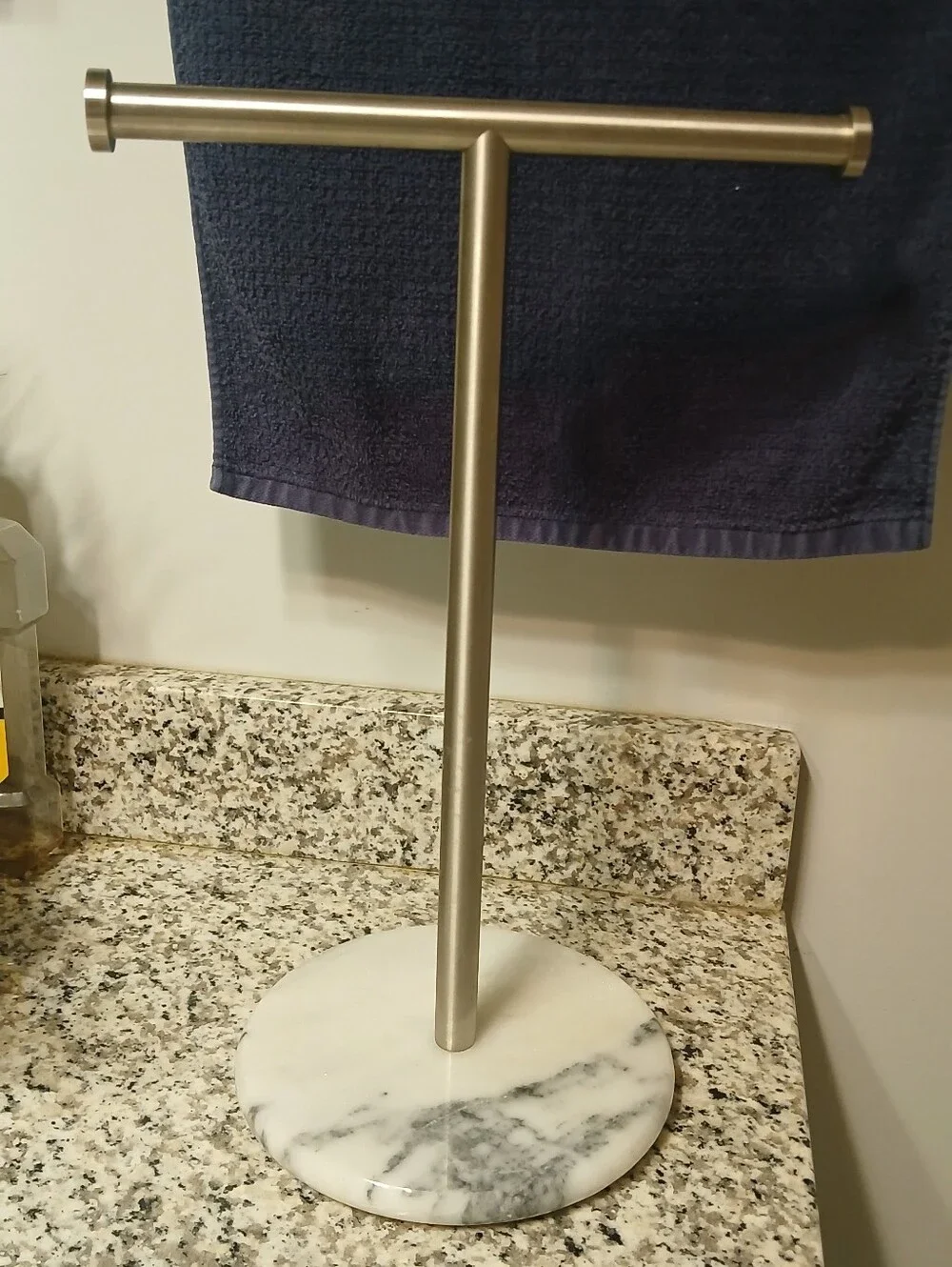 Countertop Towel Stand With Marble Base, Stainless Steel Hanger
